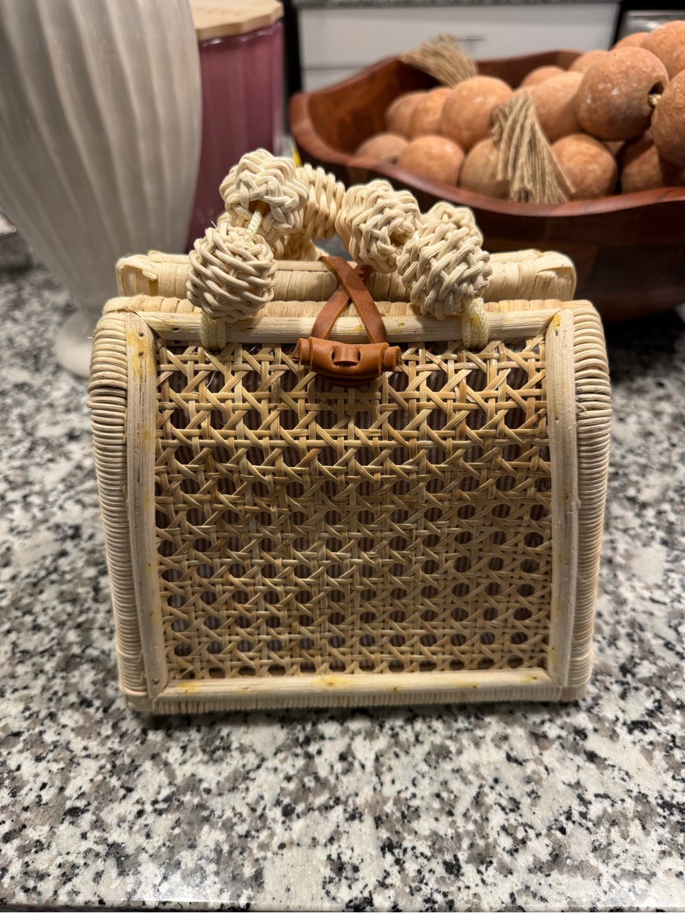 Anthropologie Cream Woven Rattan Mini Basket Purse